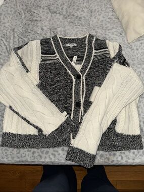 Madewell Two-Tone Black & White Cable Knit Cardigan